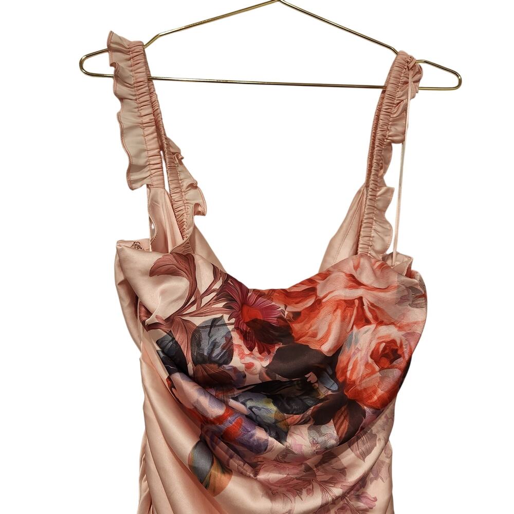 BHLDN Callie Sleeveless Ruched Printed Charmeuse pink Midi Dress - Picture 7 of 11